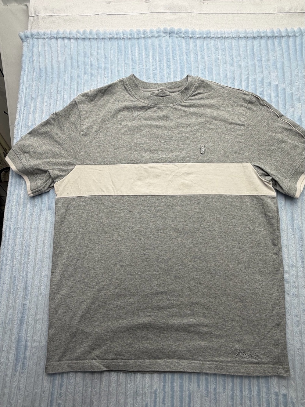 Men's Grey Crewneck Short Sleeve Tee with White Chest Stripe